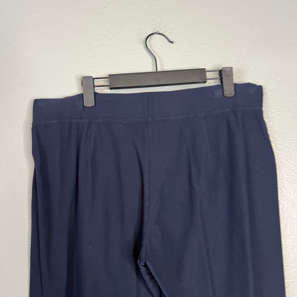 Eileen Fisher Crepe Pull On Crop Ankle Pants Sz L Navy Blue Cropped Wide Leg - Picture 5 of 7